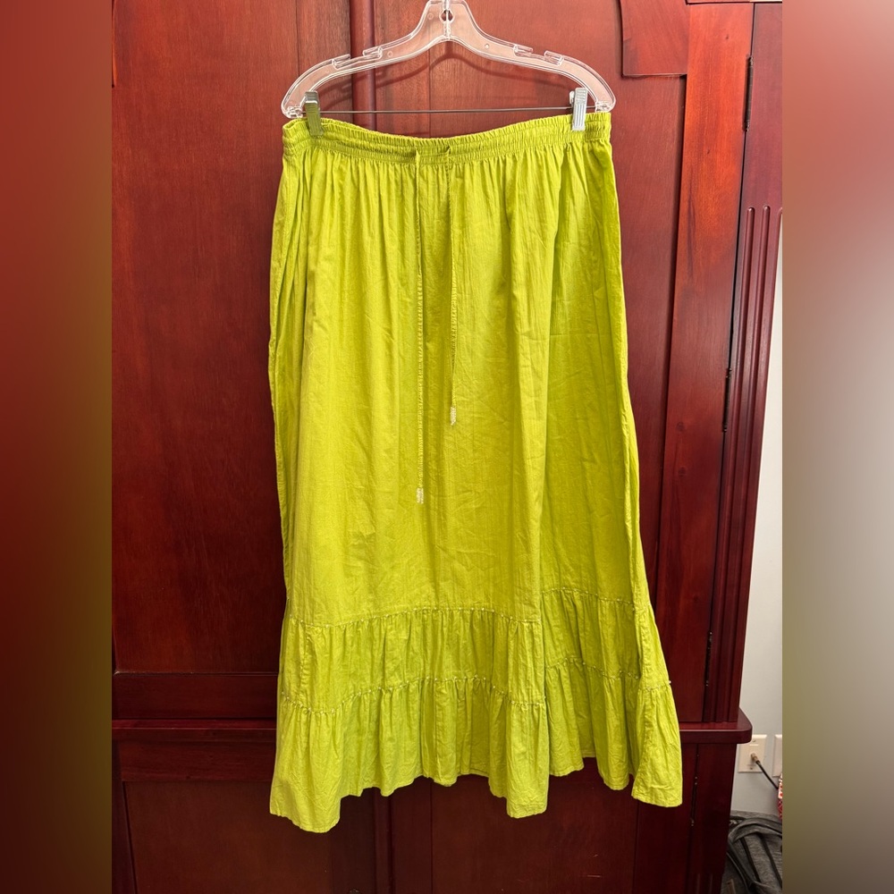 Choices Lime Green Tiered Small Beads Prairie Cottagecore 100% Cotton Maxi  XL